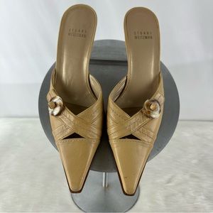 Stuart Weitzman Leather Pointed Toe Heeled Mules 6M